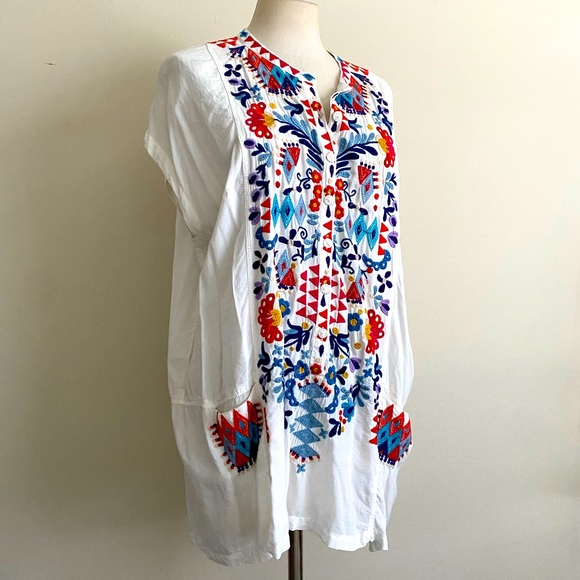 Johnny Was Tops - Johnny Was BIYA Mel Challis Embroidered Blouse Tunic sz Medium